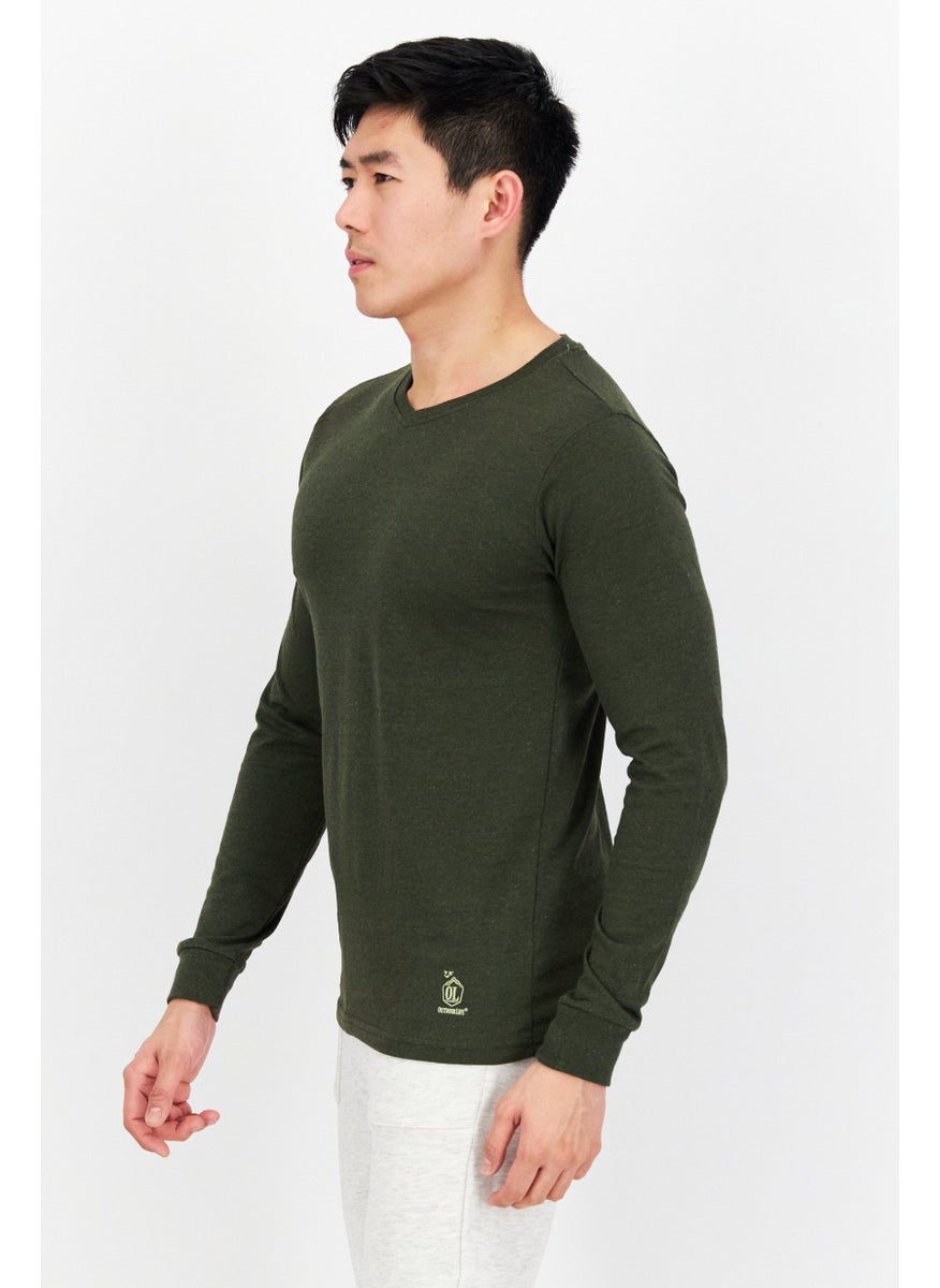 Outdoor Life - Men V Neck Solid Sweater, Dark Olive - Image 1