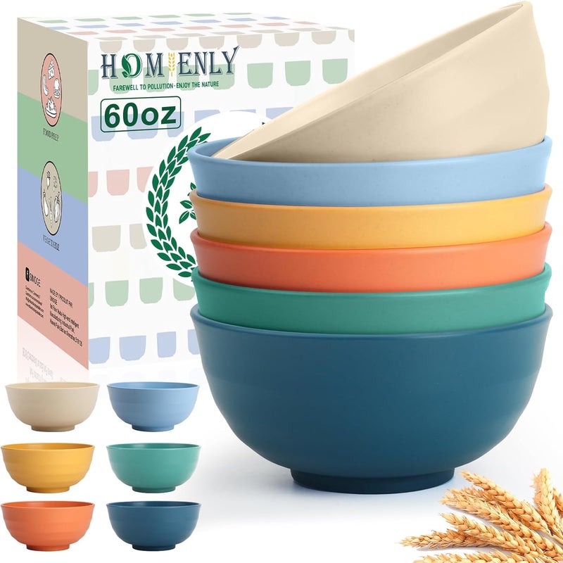 Homienly Unbreakable Large Wheat Straw Bowls 60 OZ Salad Bowls for Kitchen, Party, RV, Lightweight Camping Bowl Set Microwave and Dishwasher Safe Big Popcorn Bowl, Stackable (Multi, 6 PCS) - Image 1
