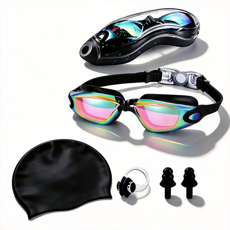 OYOGU Adult Swimming Goggles Set with Electroplated Lens, Waterproof Swim Cap, Nose Clip & Ear Plugs - 4 Piece Kit - Image 4