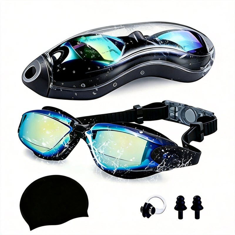 OYOGU Adult Swimming Goggles Set with Electroplated Lens, Waterproof Swim Cap, Nose Clip & Ear Plugs - 4 Piece Kit - Image 2