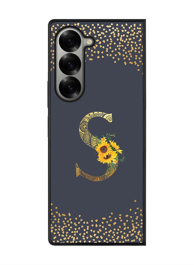 Stylizedd Rugged Black edge case for Samsung Galaxy Z Fold6, Slim fit Case Flexible Cover - Custom Monogram Initial Letter Floral Pattern Alphabet - S (Grey ) - Image 1