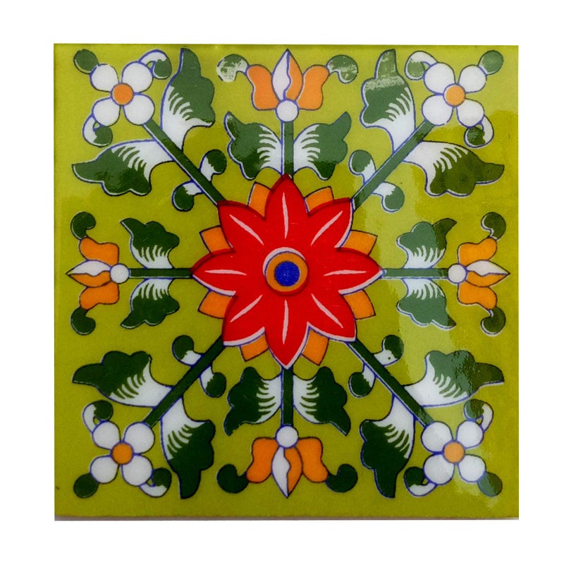 Shiv Kripa Blue Pottery Home Decor Ceramic Wall Tile Flooring Tiles Designer Floral Kitchen Washroom Mosaic Furniture Tile Handmade Backsplash 4 x 4 Inch Pack of 6 Tiles (Multi) - Image 5
