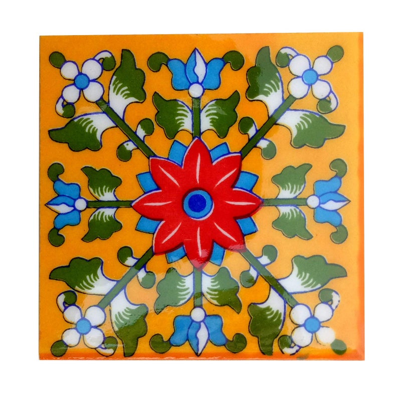 Shiv Kripa Blue Pottery Home Decor Ceramic Wall Tile Flooring Tiles Designer Floral Kitchen Washroom Mosaic Furniture Tile Handmade Backsplash 4 x 4 Inch Pack of 6 Tiles (Multi) - Image 4