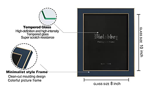 VIOLABBEY 8x10 Picture Frames Navy Blue Set of 2, Modern Style 8 by 10 Photo Frame, High Definition Tempered Real Glass, Wall or Tabletop Display - Image 2