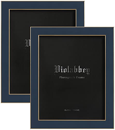 VIOLABBEY 8x10 Picture Frames Navy Blue Set of 2, Modern Style 8 by 10 Photo Frame, High Definition Tempered Real Glass, Wall or Tabletop Display - Image 1
