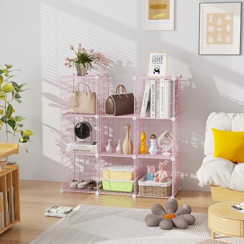 C&AHOME Wire Cube Storage, 9 - Cube Organizer Metal C Grids, Modular Shelves Units, Closet Organizer, Ideal for Home, Office, Living Room, 36.6”L x 12.4”W x 48.4”H, Pink UWCS3009P - Image 5