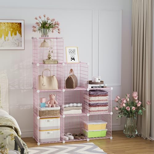 C&AHOME Wire Cube Storage, 9 - Cube Organizer Metal C Grids, Modular Shelves Units, Closet Organizer, Ideal for Home, Office, Living Room, 36.6”L x 12.4”W x 48.4”H, Pink UWCS3009P - Image 2