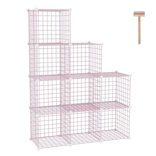 C&AHOME Wire Cube Storage, 9 - Cube Organizer Metal C Grids, Modular Shelves Units, Closet Organizer, Ideal for Home, Office, Living Room, 36.6”L x 12.4”W x 48.4”H, Pink UWCS3009P - Image 1