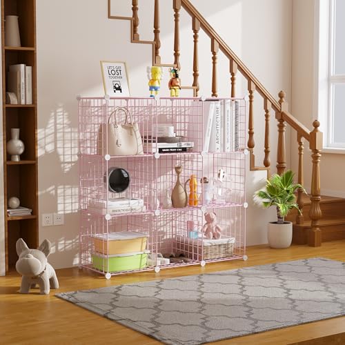 C&AHOME Wire Cube Storage, 9 - Cube Organizer Metal C Grids, Modular Shelves Units, Closet Organizer, Ideal for Home, Office, Living Room, 36.6”L x 12.4”W x 48.4”H, Pink UWCS3009P - Image 3