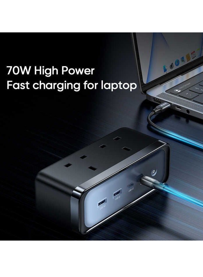 459 70w Pps Pd3.0 Qc4.0 Extension Lead Cord 2ac Outlet Universal Socket Uk Travel Power Strip With 2 Usb 2 Type C - Image 4