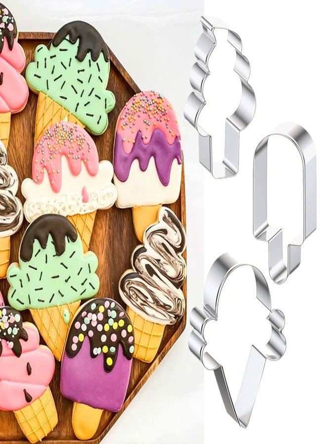 Q-BAKER Ice Cream Cookie Cutters, Summer Ice Cream Cone Cookie Cake Mold Bakery Supplies, Stainless Steel Metal Molds Cutters for Making Biscuits - Image 1
