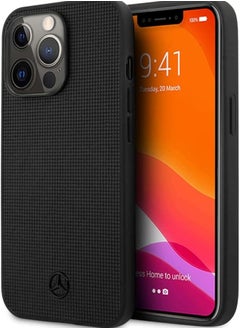 Genuine Leather Hard Case Meshed Effect Metal Black Star Logo For Iphone 13 Pro (6.1") - Black