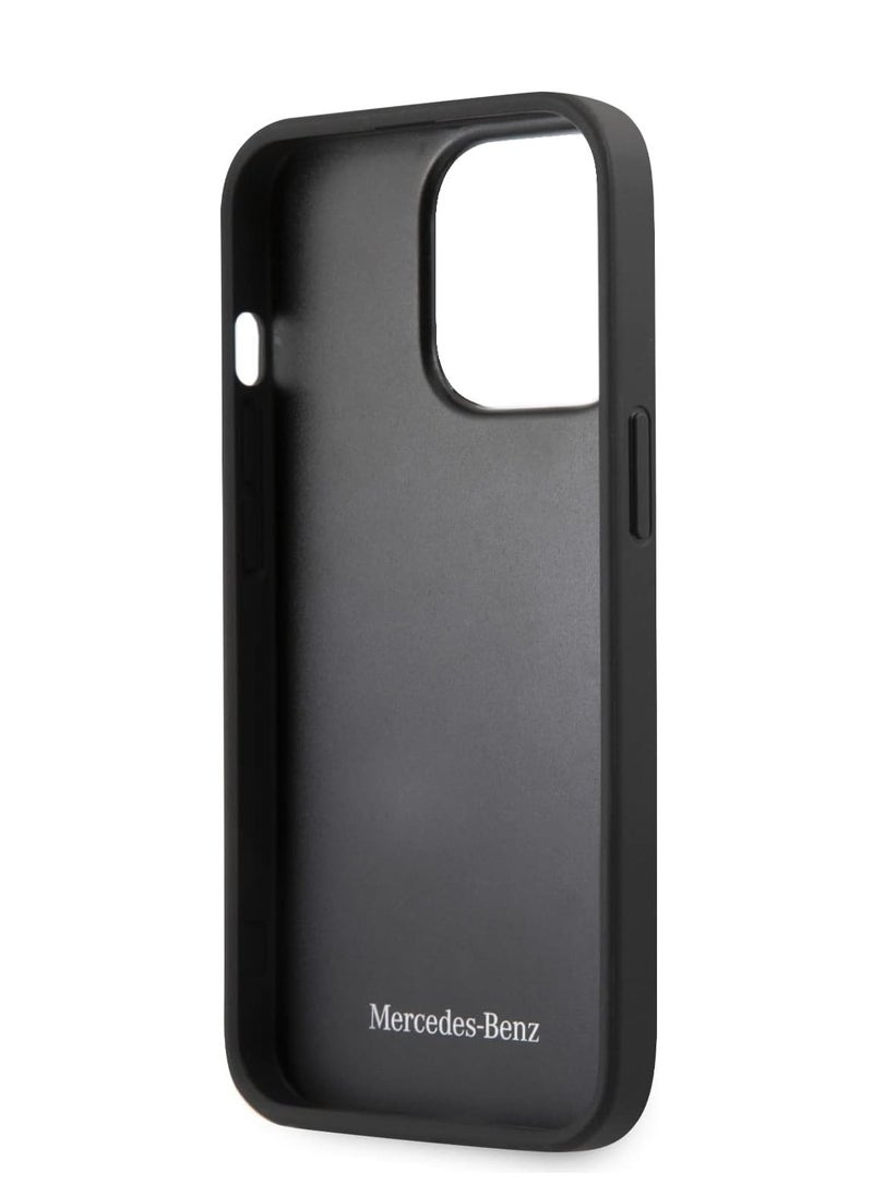 Mercedes-Benz - Genuine Leather Hard Case Meshed Effect Metal Black Star Logo For Iphone 13 Pro (6.1") - Black - Image 1