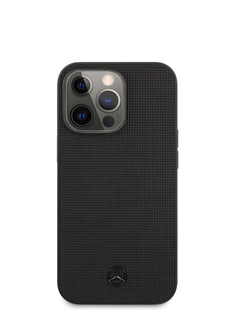 Mercedes-Benz - Genuine Leather Hard Case Meshed Effect Metal Black Star Logo For Iphone 13 Pro (6.1") - Black - Image 1