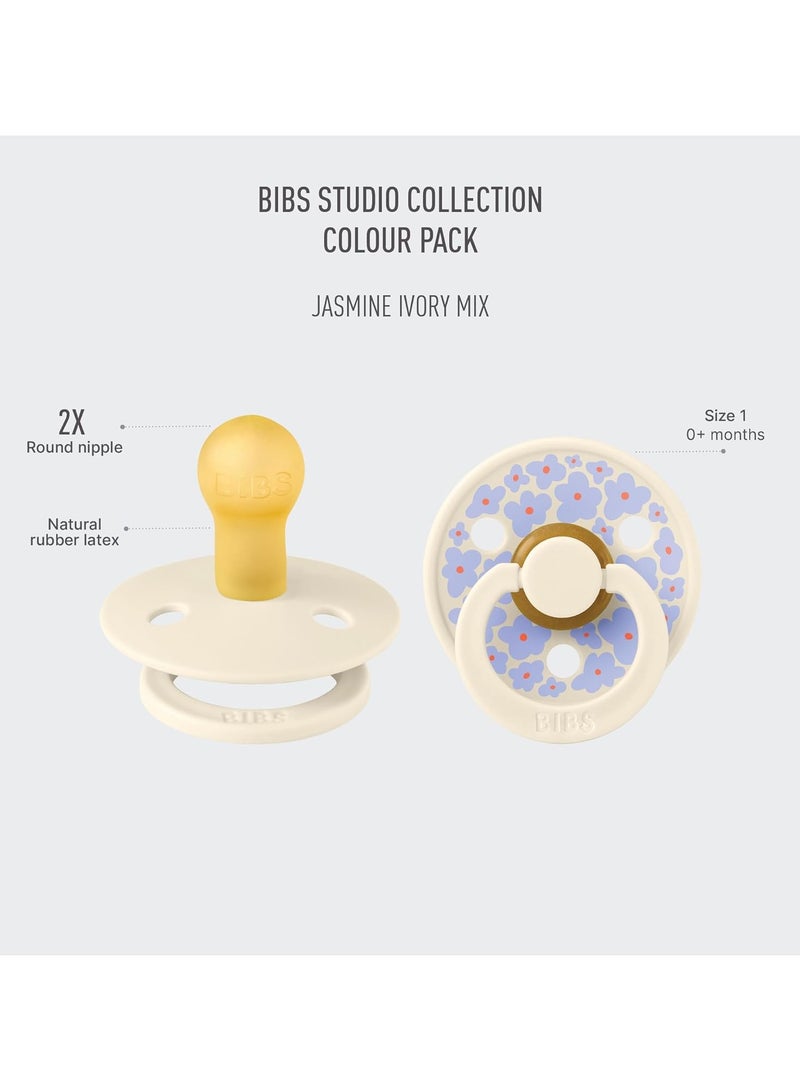 BIBS Pacifier Studio Colour 2 PACK Jasmine Round Nipple Latex Size 1 (0-6 months) Ivory Mix - Image 3