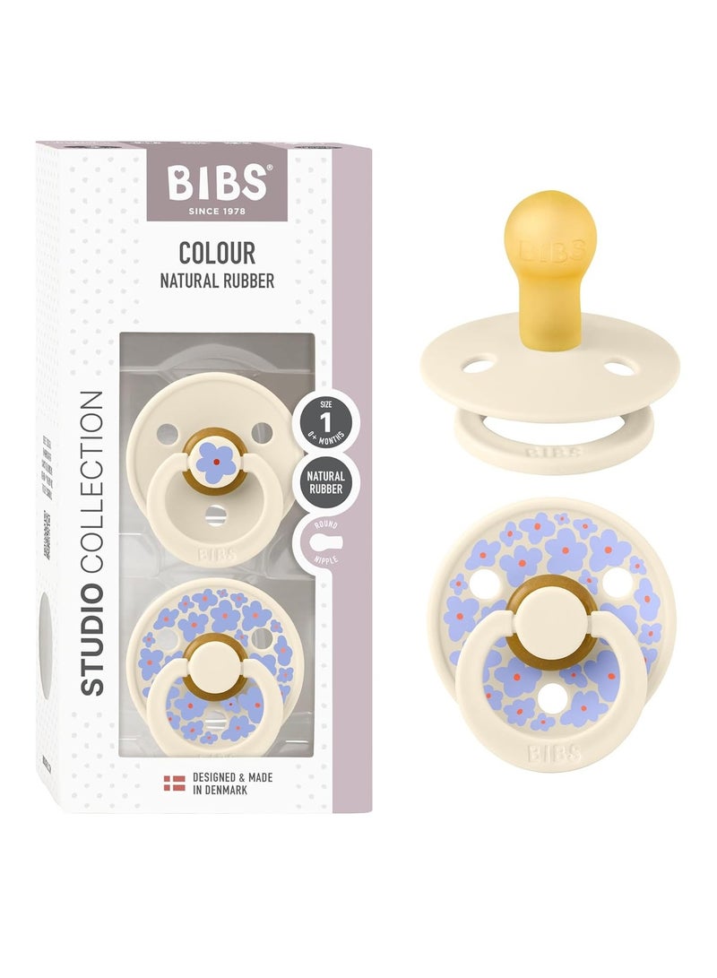 BIBS Pacifier Studio Colour 2 PACK Jasmine Round Nipple Latex Size 1 (0-6 months) Ivory Mix - Image 1