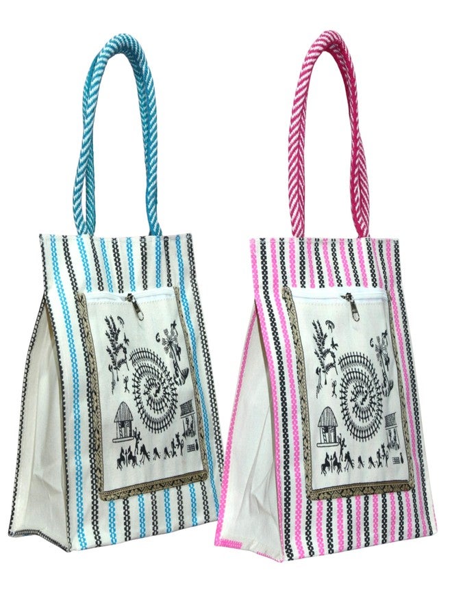 Anumala® Eco-Friendly Canvas Bag with Warli Art - 11x6x12 inch - Multipurpose Tote for Shopping, Grocery, Gifting & Daily Use - Handcrafted Reusable Bag with Zip Pocket (2) - Image 1