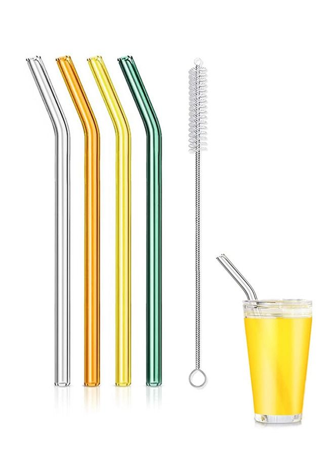 4 Pcs Reusable Glass Straws with Cleaning Brushes, BPA Free Food grade Bent Glass Drinking Straws, Multipurpose Straw for Smoothies Milkshakes Juice (Colorful)  - Image 1