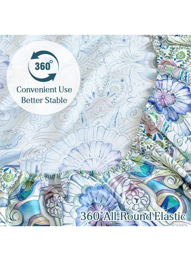 M&Co 100% Cotton Sheet Set Floral Printed, 300 Thread Count Cotton Queen Sheet Set, 16" Deep Pocket, Breathable Cooling Sheets 4 Pieces (Queen, Paisley) - Image 5