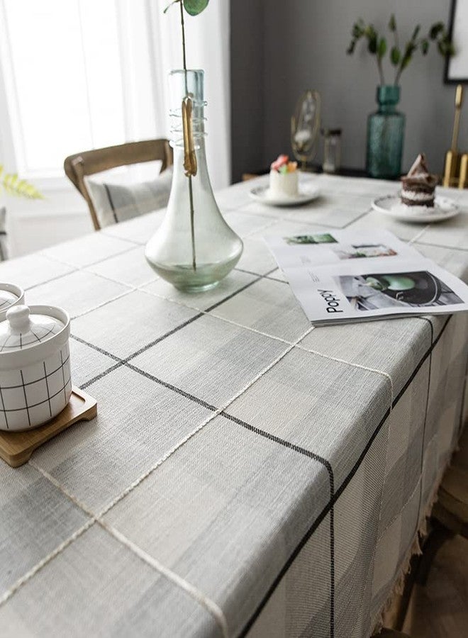 Neelvin Farmhouse Tablecloth Stitching Tassel Buffalo Plaid Cotton Linen Table Cloth Fabric Wrinkle Free Washable Waterproof Table Cover for Kitchen Dinning - Image 4