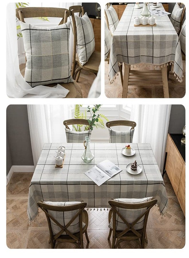 Neelvin Farmhouse Tablecloth Stitching Tassel Buffalo Plaid Cotton Linen Table Cloth Fabric Wrinkle Free Washable Waterproof Table Cover for Kitchen Dinning - Image 2