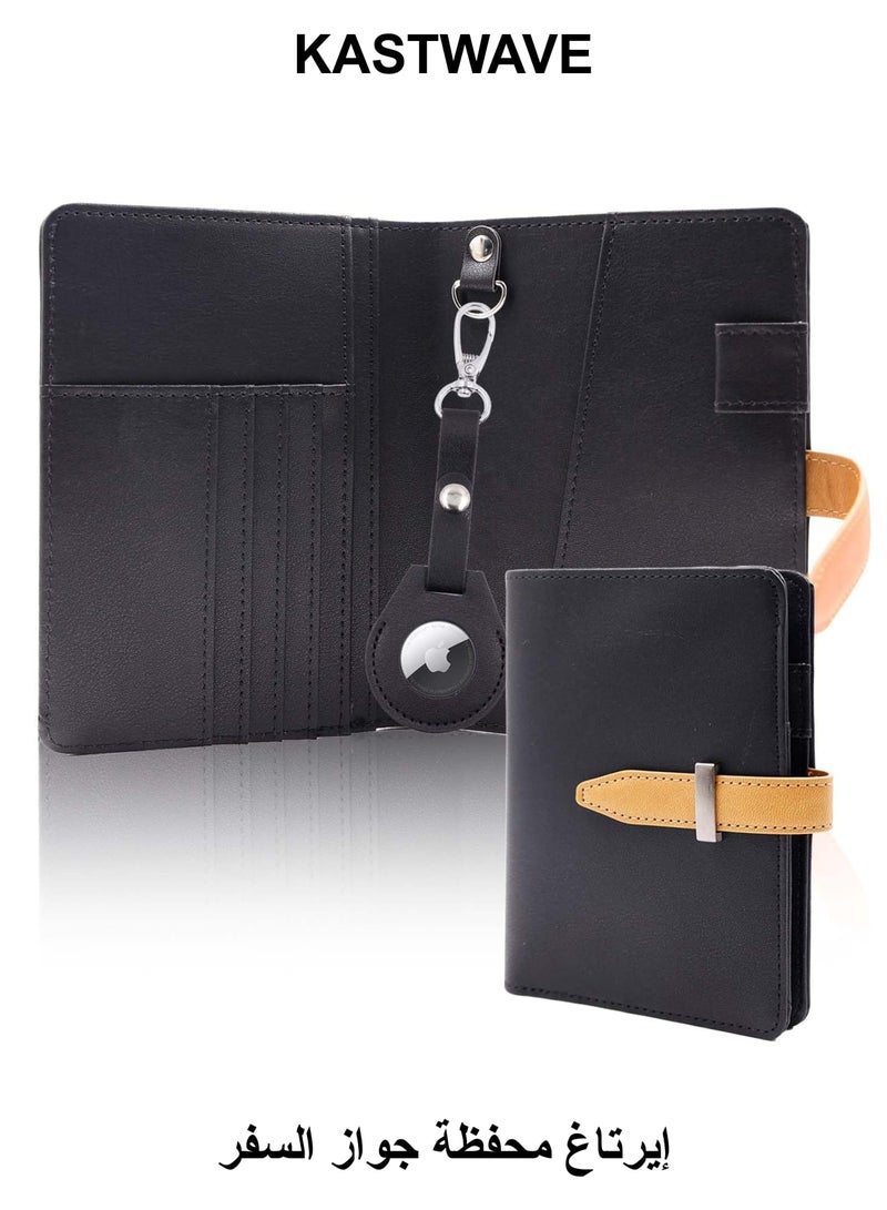 KASTWAVE Passport Holder with Airtag Slot, Airtag Passport Wallet for Men,  Mulit-Purpose RFID Blocking Slim Leather Passport Holder Case Family for Travel Anti-Lost (Black) - Image 1