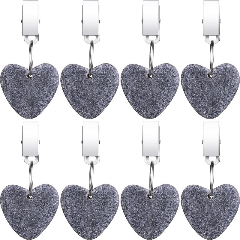 Gejoy Tablecloth Weights Hangers Heart Shape Stone Table Cloth Weights with Stainless Steel Clips Heart Stone Tablecloth Clips for Family Dinner Outdoor Picnic 8 PacksLight Gray 