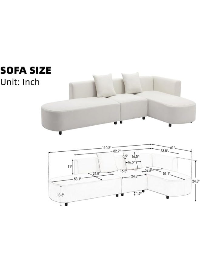 Comfynest طقم أريكة زاوية على شكل L لغرفة المعيشة مع مقاعد واسعة – 280x63cmx155cm (بيج، مواجهة لليسار) - Image 3