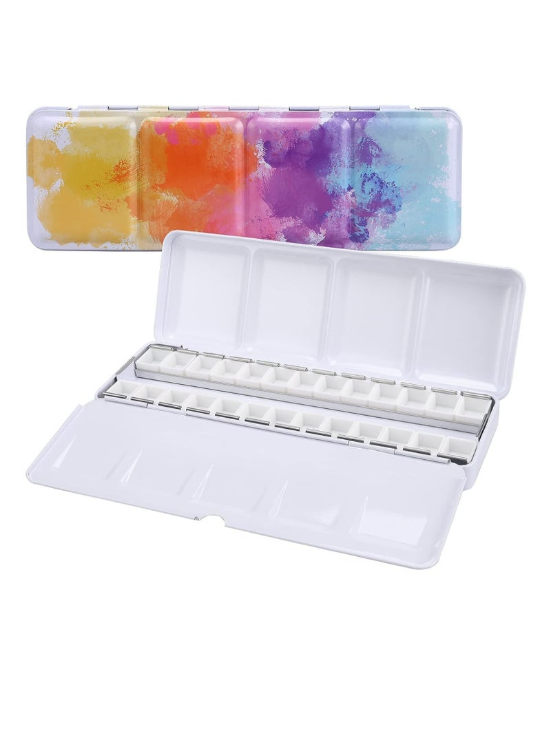 SYOSI Empty Watercolor Palette, Empty Watercolor Tin with Fold Out Palette, Medium Colorful Watercolor Tray Palette with 26 Empty Half Pans for Plein Air Painting and Sketching for DIY Travel Palette - Image 1