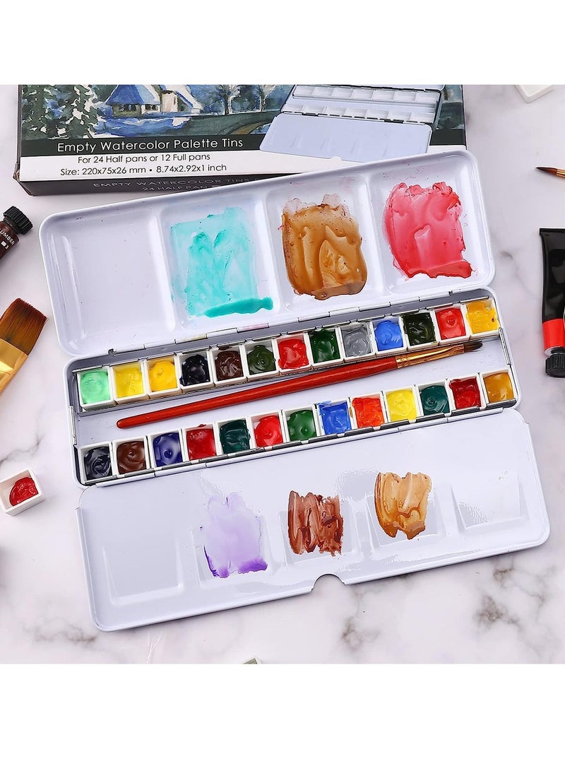 SYOSI Empty Watercolor Palette, Empty Watercolor Tin with Fold Out Palette, Medium Colorful Watercolor Tray Palette with 26 Empty Half Pans for Plein Air Painting and Sketching for DIY Travel Palette - Image 4
