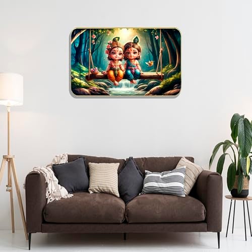 Masstone Radha Krishna Crystal Embedded High Gloss Wall Painting, Golden Slim Frame, 45x30 Cm Wall Art for Living Room, Bedroom, Office & Home Décor (HG05) - Image 2