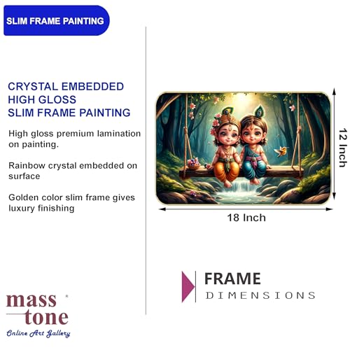 Masstone Radha Krishna Crystal Embedded High Gloss Wall Painting, Golden Slim Frame, 45x30 Cm Wall Art for Living Room, Bedroom, Office & Home Décor (HG05) - Image 4