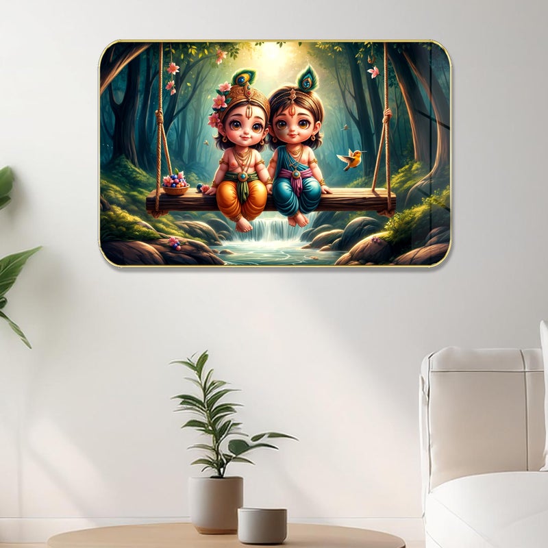 Masstone Radha Krishna Crystal Embedded High Gloss Wall Painting, Golden Slim Frame, 45x30 Cm Wall Art for Living Room, Bedroom, Office & Home Décor (HG05) - Image 5