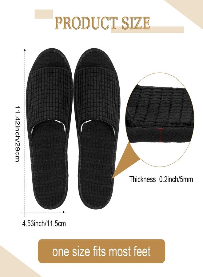Bunnycool 12 Pairs Disposable Slippers for Guests Open Toe Spa Slippers Bulk Disposable Sandals Soft Fleece for Man Women Spa Hotel Wedding Shoeless Home, Black, One size - Image 2