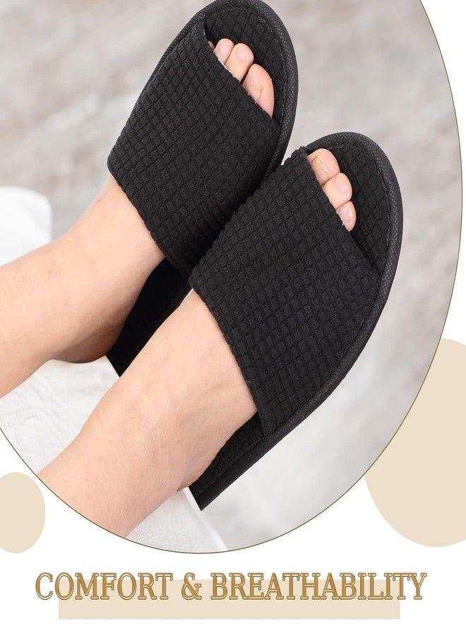 Bunnycool 12 Pairs Disposable Slippers for Guests Open Toe Spa Slippers Bulk Disposable Sandals Soft Fleece for Man Women Spa Hotel Wedding Shoeless Home, Black, One size - Image 5
