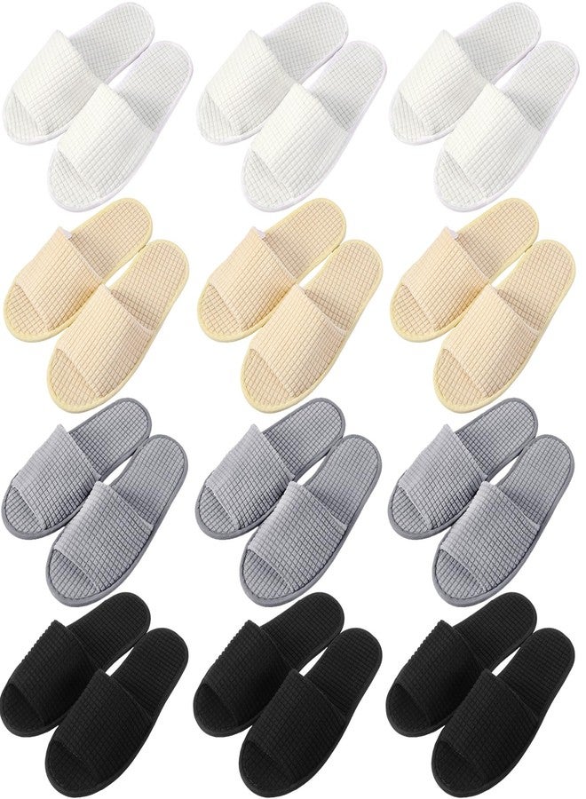 Bunnycool 12 Pairs Disposable Slippers for Guests Open Toe Spa Slippers Bulk Disposable Sandals Soft Fleece for Man Women Spa Hotel Wedding Shoeless Home, Black, One size - Image 1