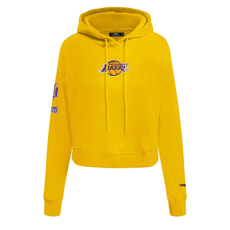Pro Standard Womens NBA Los Angeles Lakers Classic Chenille Cropped Pullover Hoodie Yellow M - Image 1