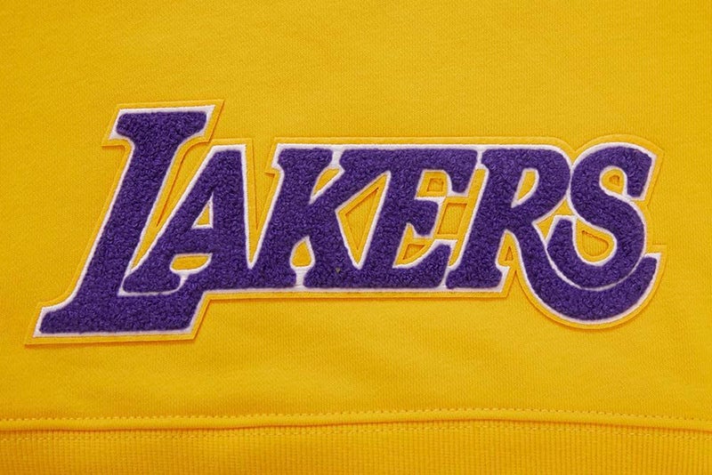 Pro Standard Womens NBA Los Angeles Lakers Classic Chenille Cropped Pullover Hoodie Yellow M - Image 4