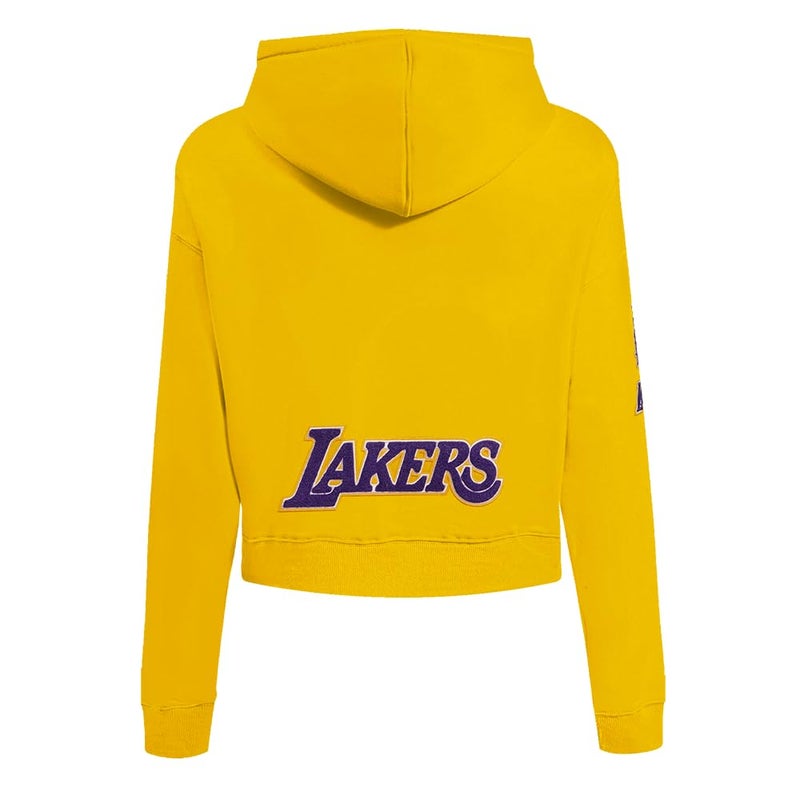 Pro Standard Womens NBA Los Angeles Lakers Classic Chenille Cropped Pullover Hoodie Yellow M - Image 3