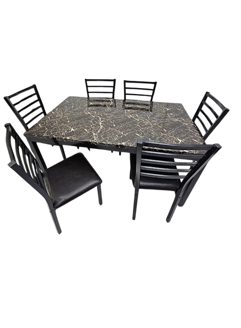 KARNAK Modern design Chipboard and metal 1+6 3506 BLACK Dinning table with steel legs and Pvc Leather 4 chairs set and 1 table with chipboard top - Image 1