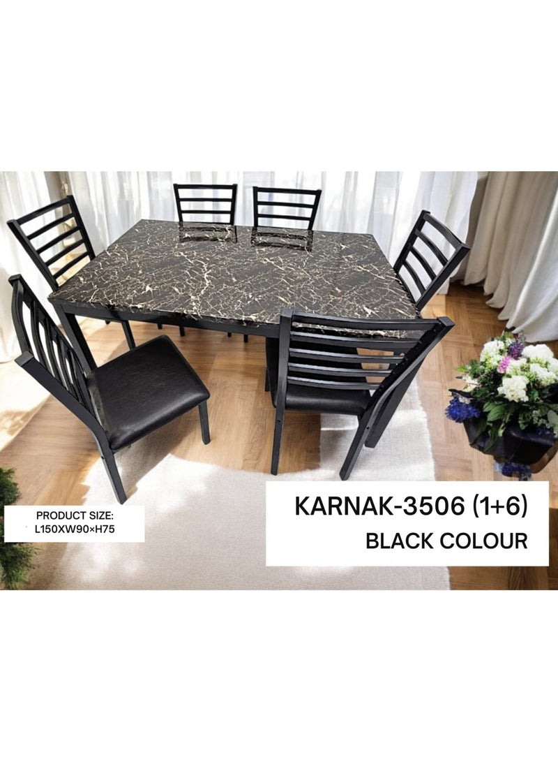 KARNAK Modern design Chipboard and metal 1+6 3506 BLACK Dinning table with steel legs and Pvc Leather 4 chairs set and 1 table with chipboard top - Image 3