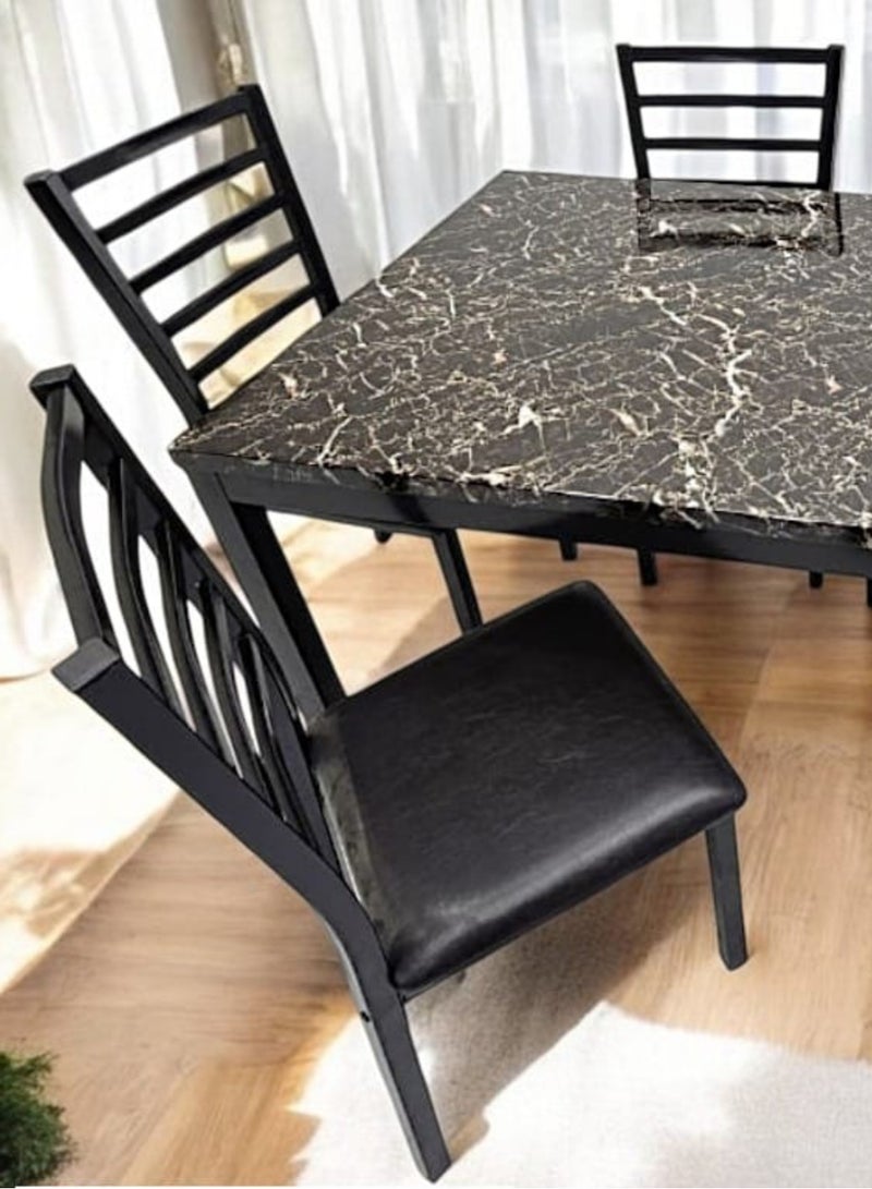 KARNAK Modern design Chipboard and metal 1+6 3506 BLACK Dinning table with steel legs and Pvc Leather 4 chairs set and 1 table with chipboard top - Image 2