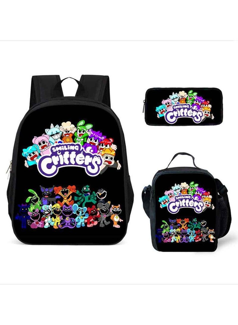 Smiling Schoolbag Three-Piece Set Cartoon Backpack Smiling Small Animals 29*42*16cm