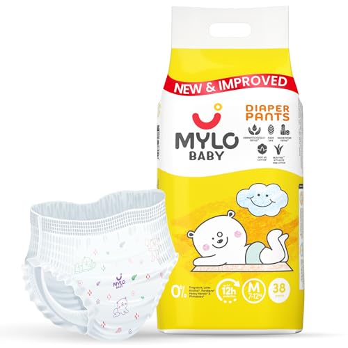 Mylo Baby Diaper Pants Medium (M) Size 7-12 kgs (38 count) Leak Proof | Lightweight | Rash Free | Upto 12 Hours Protection | ADL Technology | with Aloe Vera Lotion - Image 1