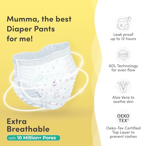 Mylo Baby Diaper Pants Medium (M) Size 7-12 kgs (38 count) Leak Proof | Lightweight | Rash Free | Upto 12 Hours Protection | ADL Technology | with Aloe Vera Lotion - Image 3
