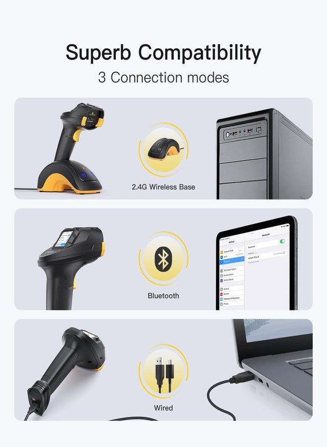 Inateck Bluetooth Barcode Scanner, 2D 1D Wireless Handheld Scanner, QR Code Scanner, Equipped with a Touchscreen and Smart Base, CMOS+CCD Dual modules, Larger scanning Range, Supports app SDK, P8. - Image 4