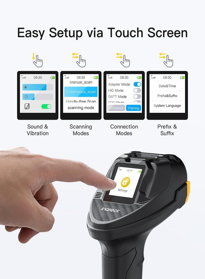 Inateck Bluetooth Barcode Scanner, 2D 1D Wireless Handheld Scanner, QR Code Scanner, Equipped with a Touchscreen and Smart Base, CMOS+CCD Dual modules, Larger scanning Range, Supports app SDK, P8. - Image 2
