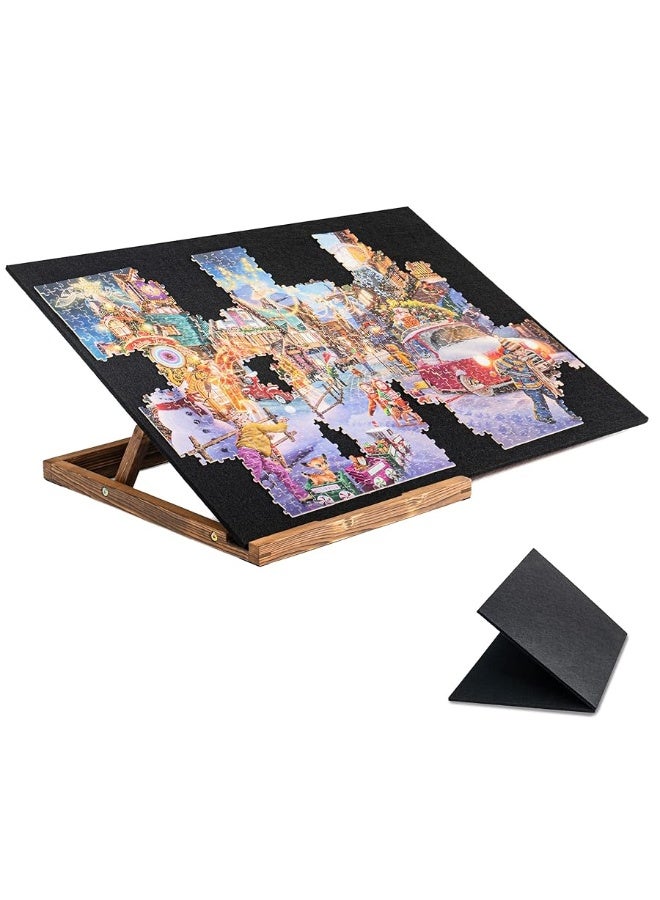 Tektalk Foldable Jigsaw Puzzle Board with 3 angle adjustable Bracket / Stand, Lightweight Portable Puzzle Mat Plateau with Wooden Easel, Foldaway Felt Puzzle Table, for Up to 1000 Pieces - Black - Image 1