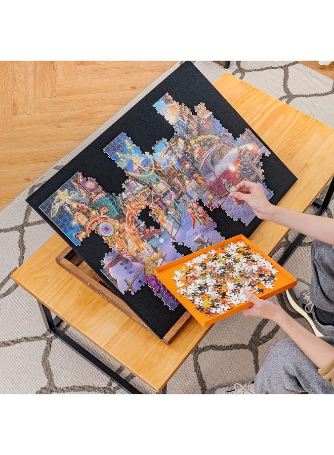Tektalk Foldable Jigsaw Puzzle Board with 3 angle adjustable Bracket / Stand, Lightweight Portable Puzzle Mat Plateau with Wooden Easel, Foldaway Felt Puzzle Table, for Up to 1000 Pieces - Black - Image 3