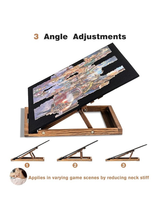 Tektalk Foldable Jigsaw Puzzle Board with 3 angle adjustable Bracket / Stand, Lightweight Portable Puzzle Mat Plateau with Wooden Easel, Foldaway Felt Puzzle Table, for Up to 1000 Pieces - Black - Image 4